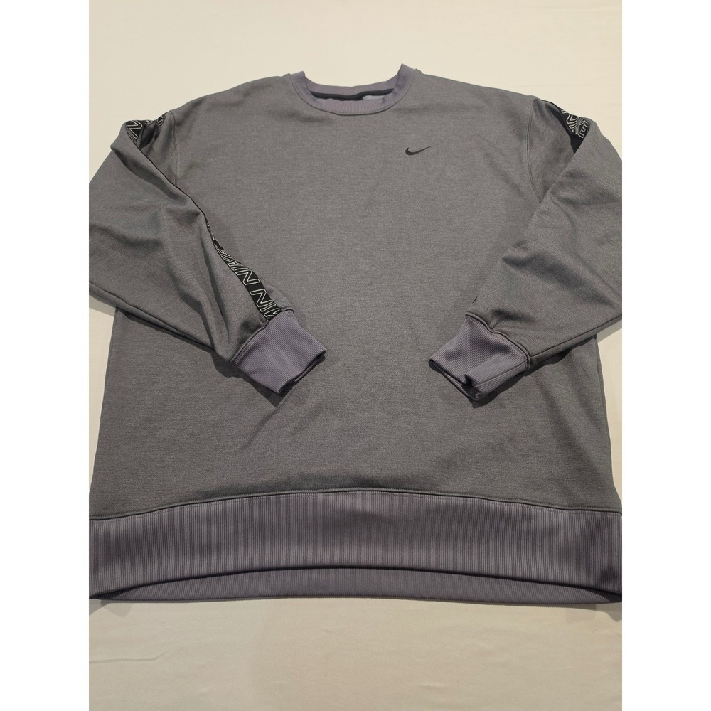 Nike Mens Dri-FIT Crewneck Sweatshirt Gray‎ Graphic Sleeve Tape Fleece Medium